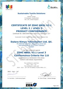 CERTIFICATE OF ZDHC MRSL V3.1LEVEL 2 / LEVEL 3PRODUCT CONFORMANCE